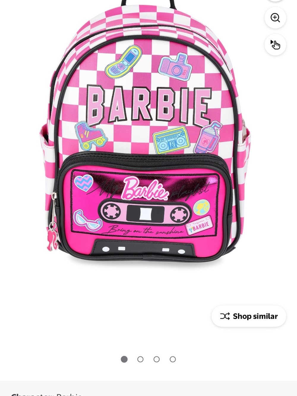 Barbie Pink Checkered Backpack with Cassette Front Pocket